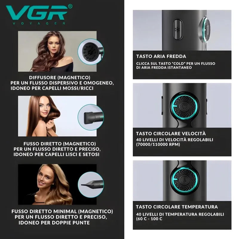 VGR V-401 Asciugacapelli Professionale Digitale Motore 110.000 giri/min